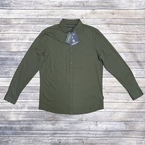 Kenneth Cole Dark Olive Green Button Up Techni-Cole Performance Shirt New Medium